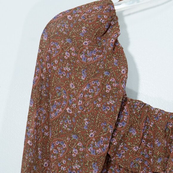 Code x Mode Peasant Dress Milk Maid Liberty Floral Hippie 70s Brown Autumn Maxi - Picture 4 of 15